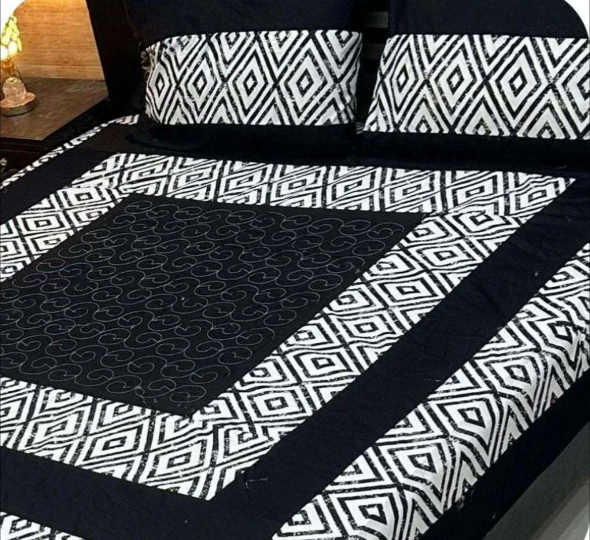 3 pcs cotton sotton patchwork double bedsheet