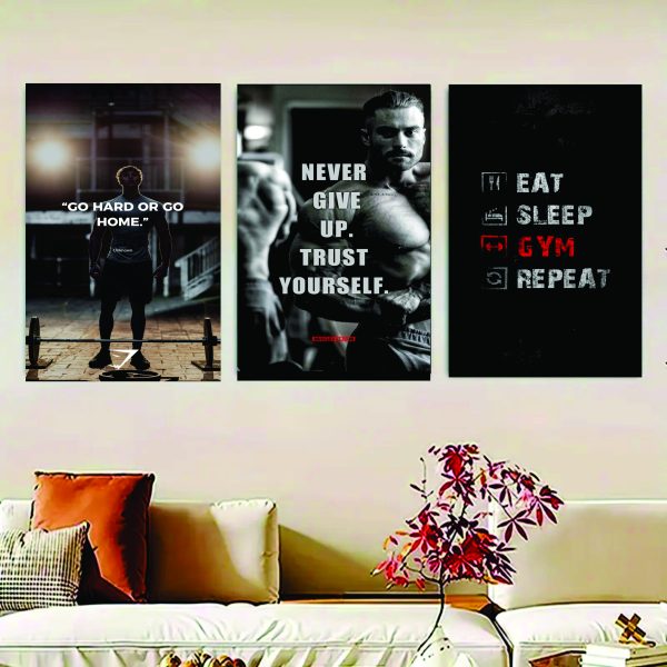 Set Of 3 Gym Sticky Canvas Phototiles Frame For Wall